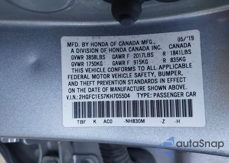 2019 Honda Civic Si z USA, uszkodzony, nr VIN 2HGFC1E57KH705504